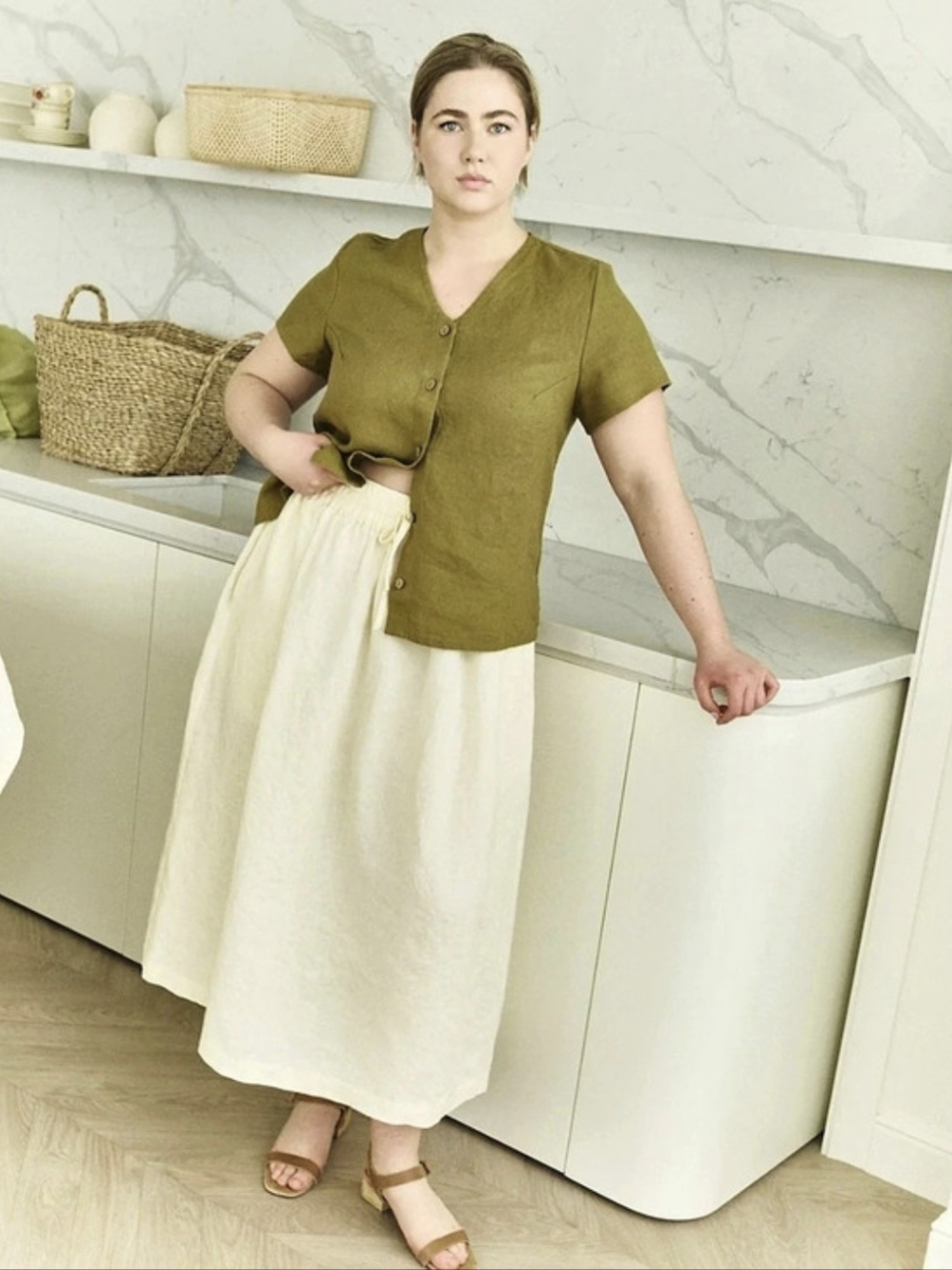 ARTIS tie-front linen skirt | Light Butter Yellow